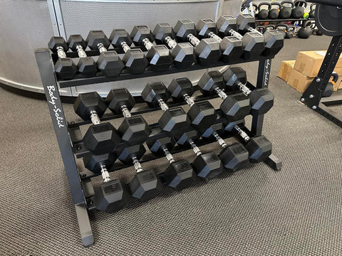 5-55LB DUMBBELL SET W/ 48" RACK